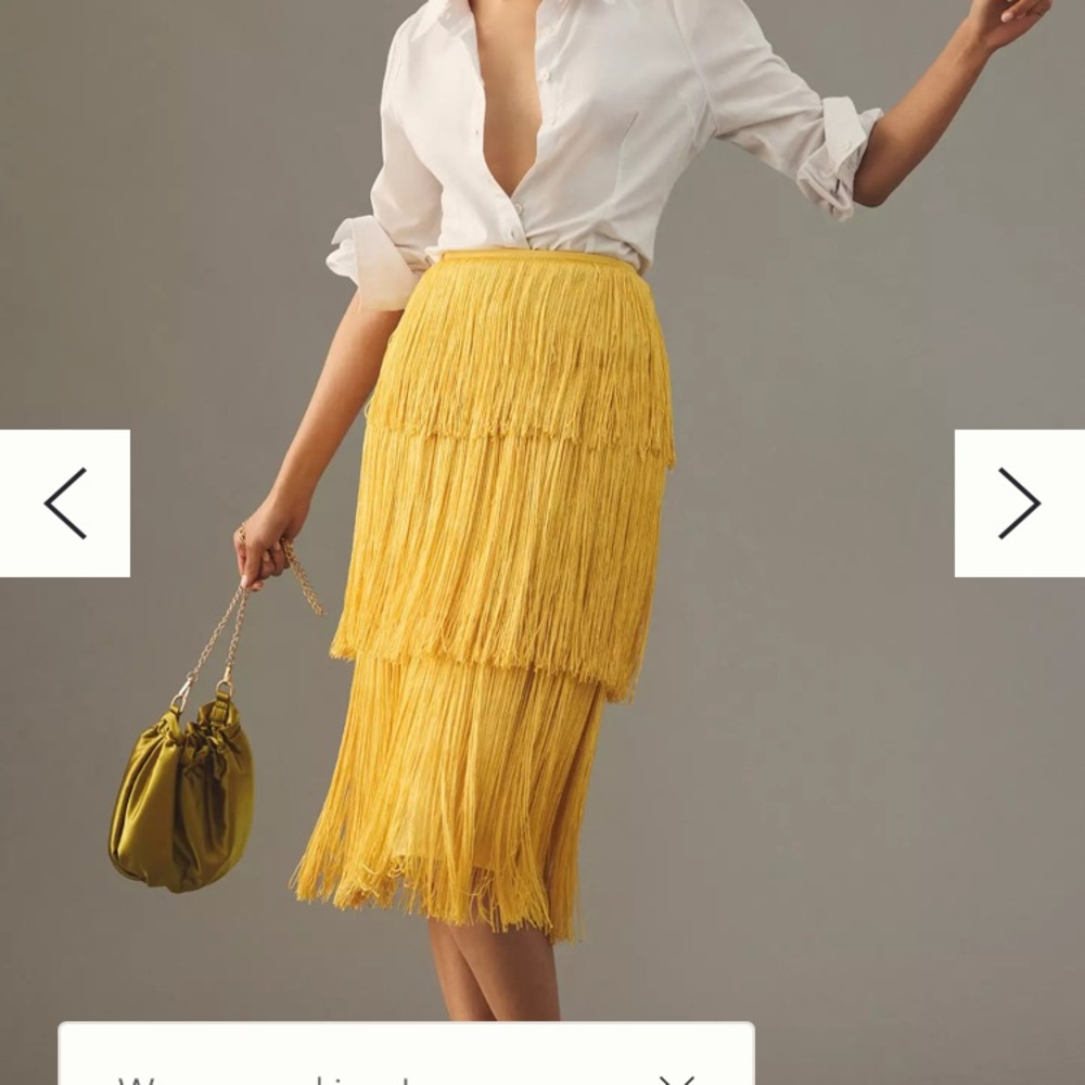 Anthro Tiered Fringe Midi Skirt in Yellow - Womens Skirt